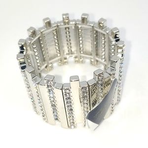 Thalia Sodi Women's Silver Tone Pave Rhinestone Bar Stretch Cuff Bracelet